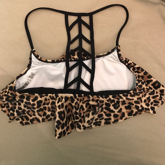 Victoria’s Secret PINK tan brown black leopard print ruffle bikini top - Picture 4 of 5